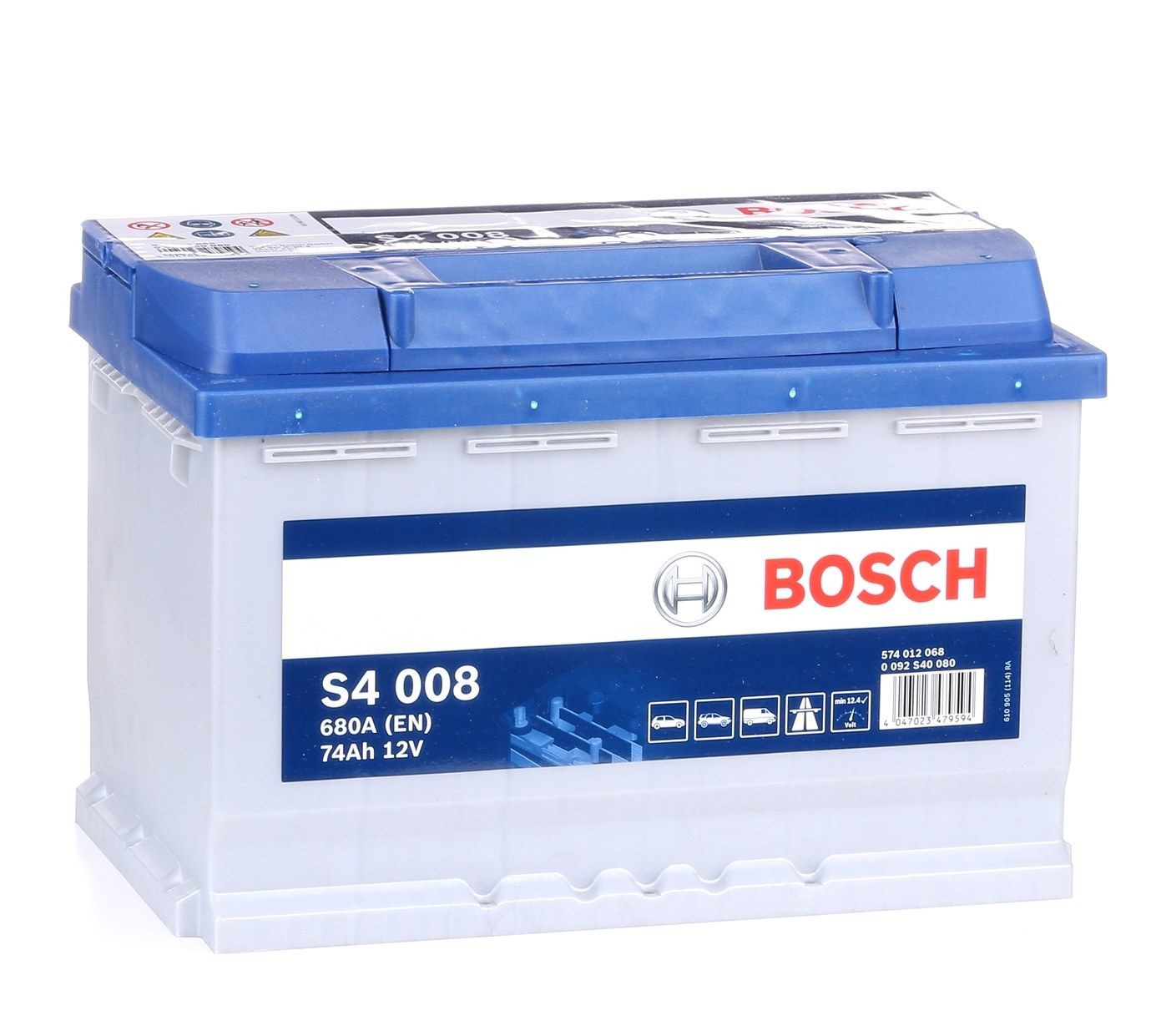 BATTERIA AUTO AVVIAMENTO BOSCH 74 AH 680A 12V S4008  - 0 092 S40 080