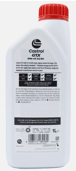 OLIO CASTROL 10W-40 - GTX A3/B4 ORIGINALE - 5 LITRI