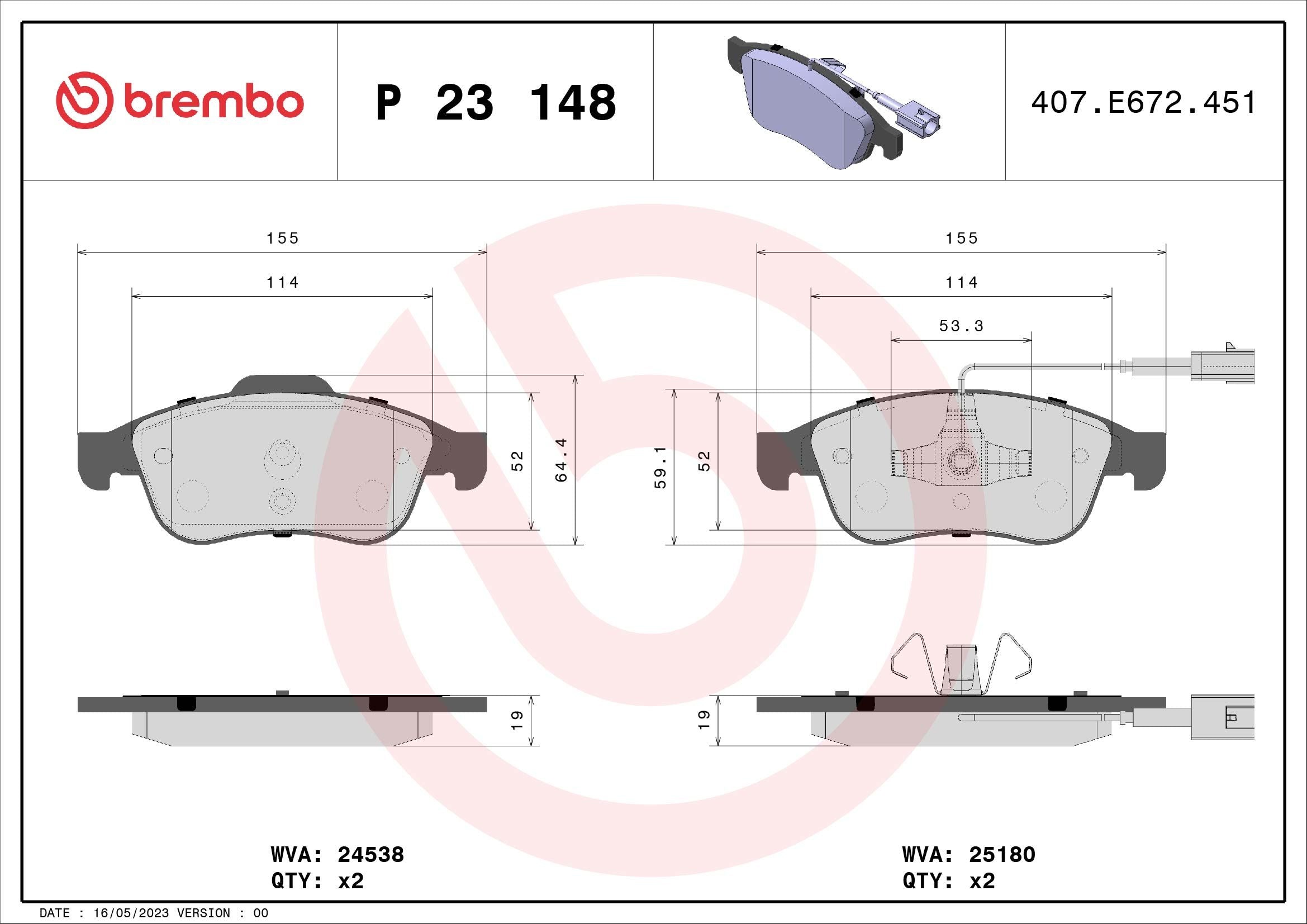 KIT PASTIGLIE FRENO ANTERIORI BREMBO ALFA ROMEO GIULIETTA 1.6 JTD/JTDM/DIESEL - P23148