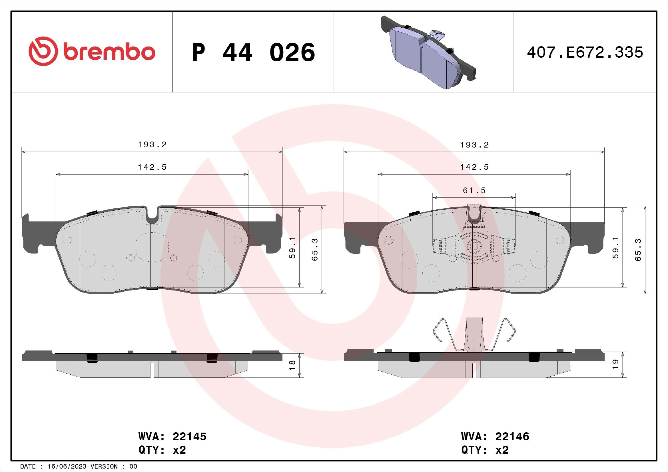 BREMBO - PASTIGLIE ANTERIORI - RANGE ROVER EVOQUE DIESEL - P44026