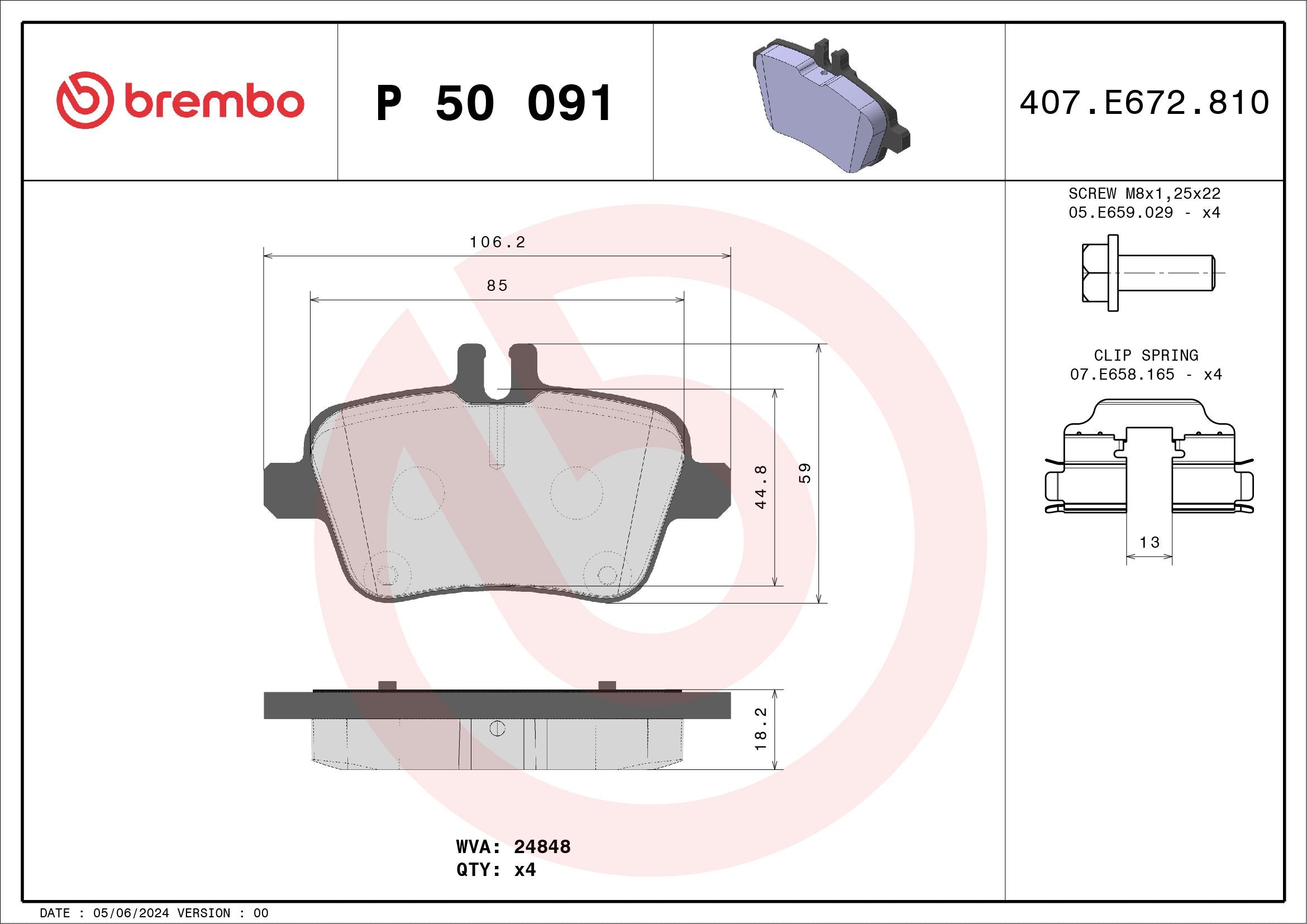 KIT PASTIGLIE FRENO POSTERIORI BREMBO MERCEDES CLASSE A W176 160-180-200-220 DIESEL BENZINA - P50091