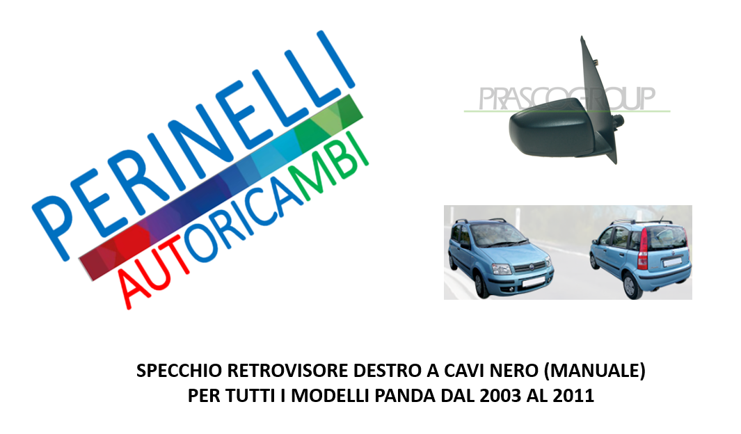 SPECCHIO RETROVISORE COMPLETO NERO FIAT PANDA 169 2003-2011